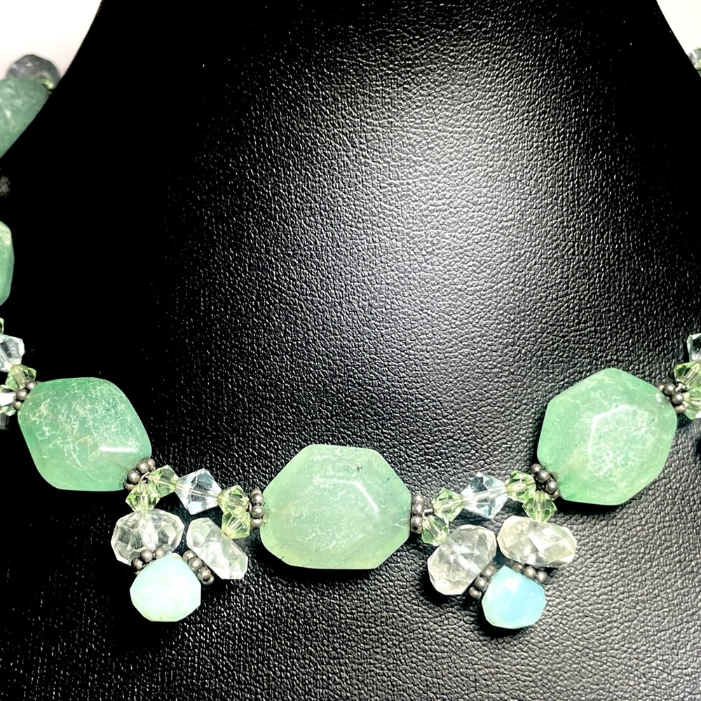 Aquamarine, white topaz with Peruvian Opal necklace